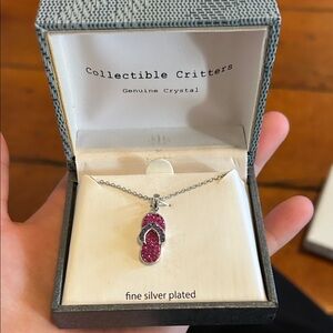 NWT Collectible Critters Pink Crystal Sandal Necklace